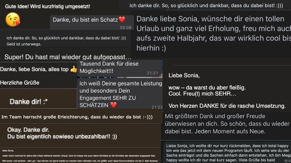 Kunden und Kundinnen Feedback zu Sonia Schüttler und der Zusammenarbeit