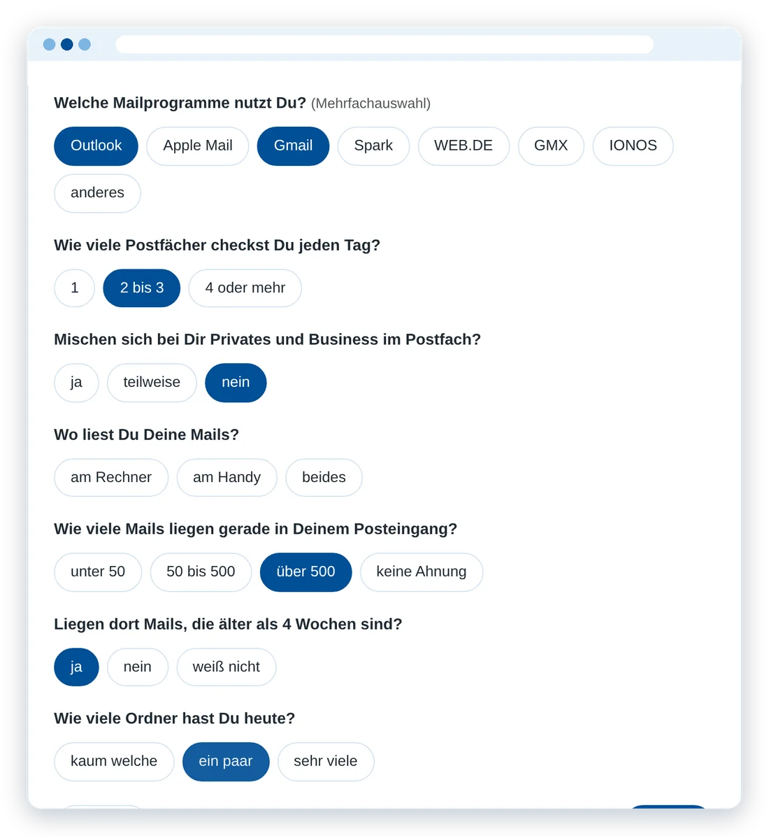 Fragen im Postfach-Kompass, fast alle per Klick
